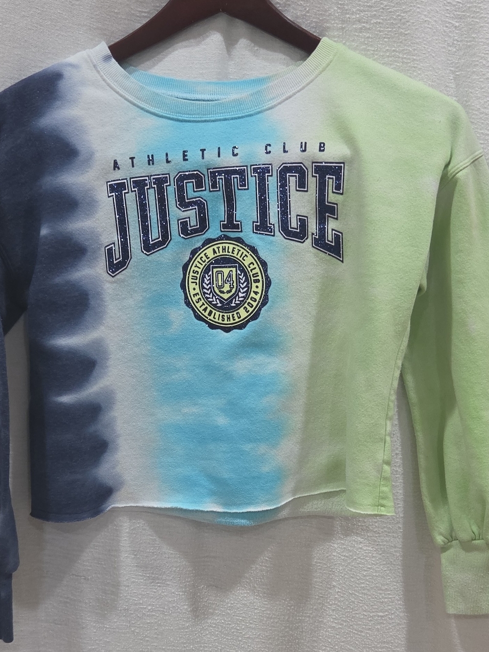 Justice Girls L Tie-Dye Cropped Crewneck Fleece Pullover Sweatshirt